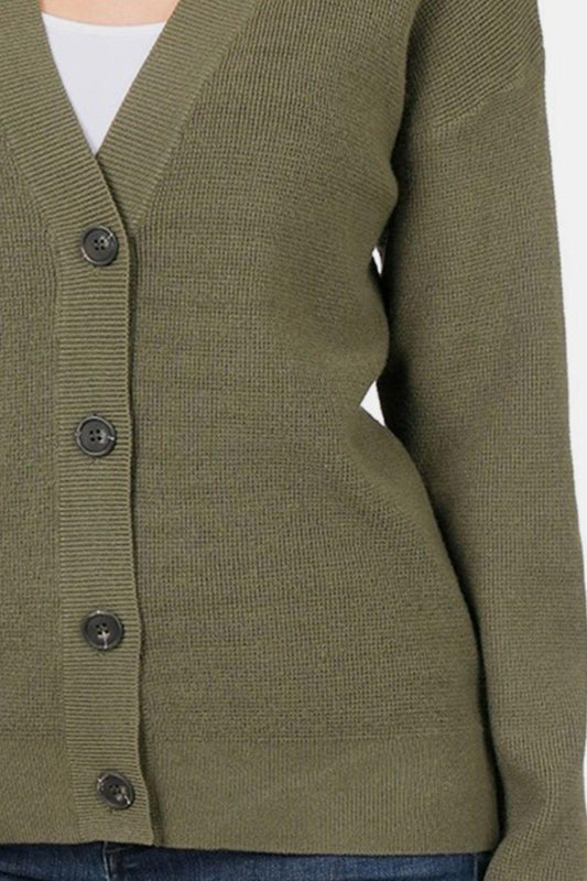 Zenana Button Up V-Neck Dropped Shoulder Cardigan Carauana Store