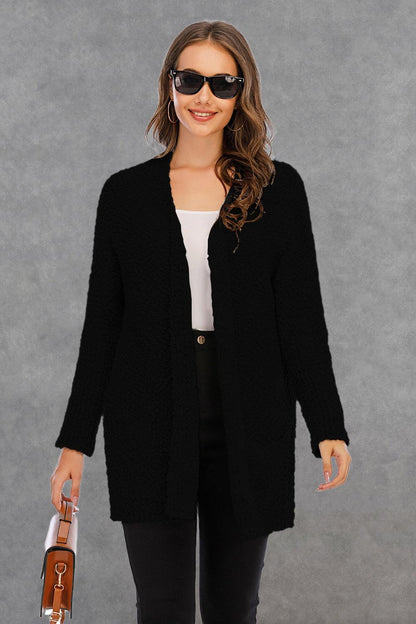 Angel Wings Pocketed Open Front Long Sleeve Cardigan Carauana Store