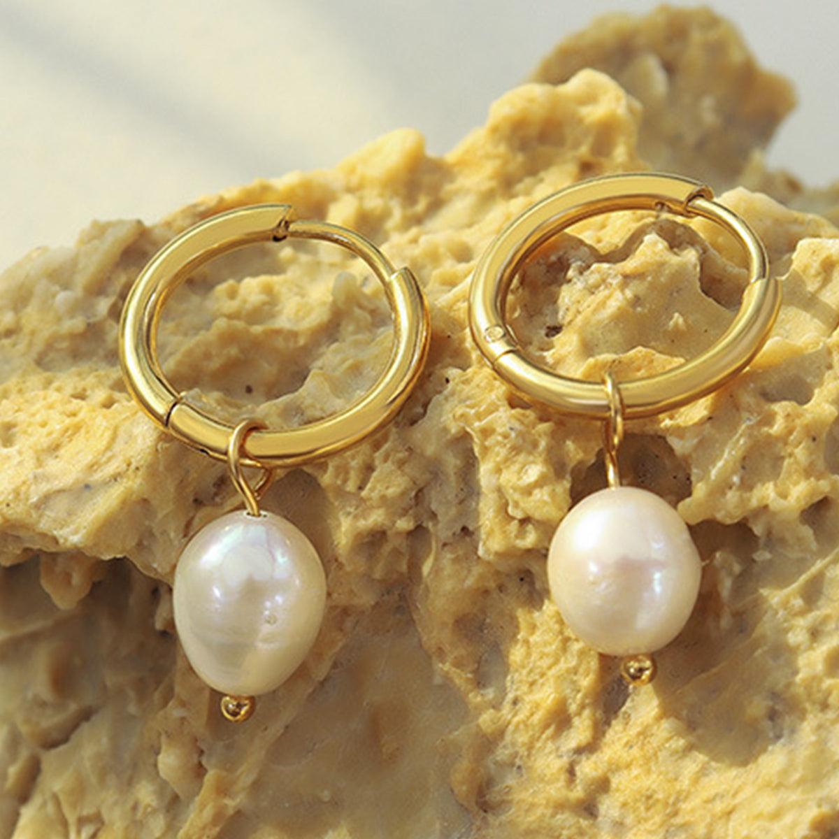 Gold-Plated Titanium Steel Pearl Earrings Carauana Store