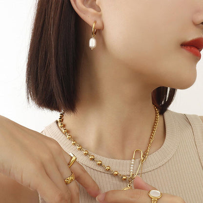 Gold-Plated Titanium Steel Pearl Earrings Carauana Store