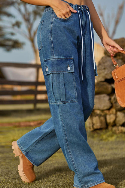 Loose Fit Drawstring Jeans with Pocket Carauana Store