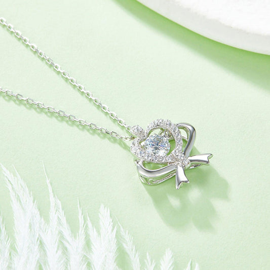 Moissanite 925 Sterling Silver Bow & Heart Necklace Carauana Store