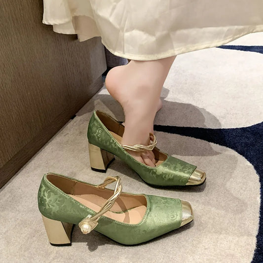 Square Toe Block Heels Pumps Carauana Store