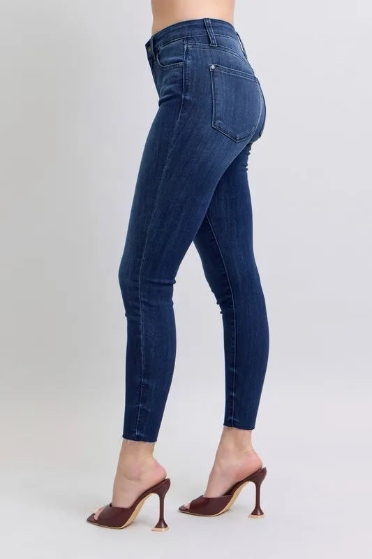 Judy Blue Full Size Mid Rise Skinny Jeans with Raw Hem Plus Size Carauana Store