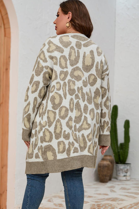 Plus Size Printed Long Sleeve Cardigan Carauana Store