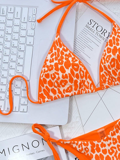 Leopard Print Halter Neck Tie Side Bikini Set Carauana Store
