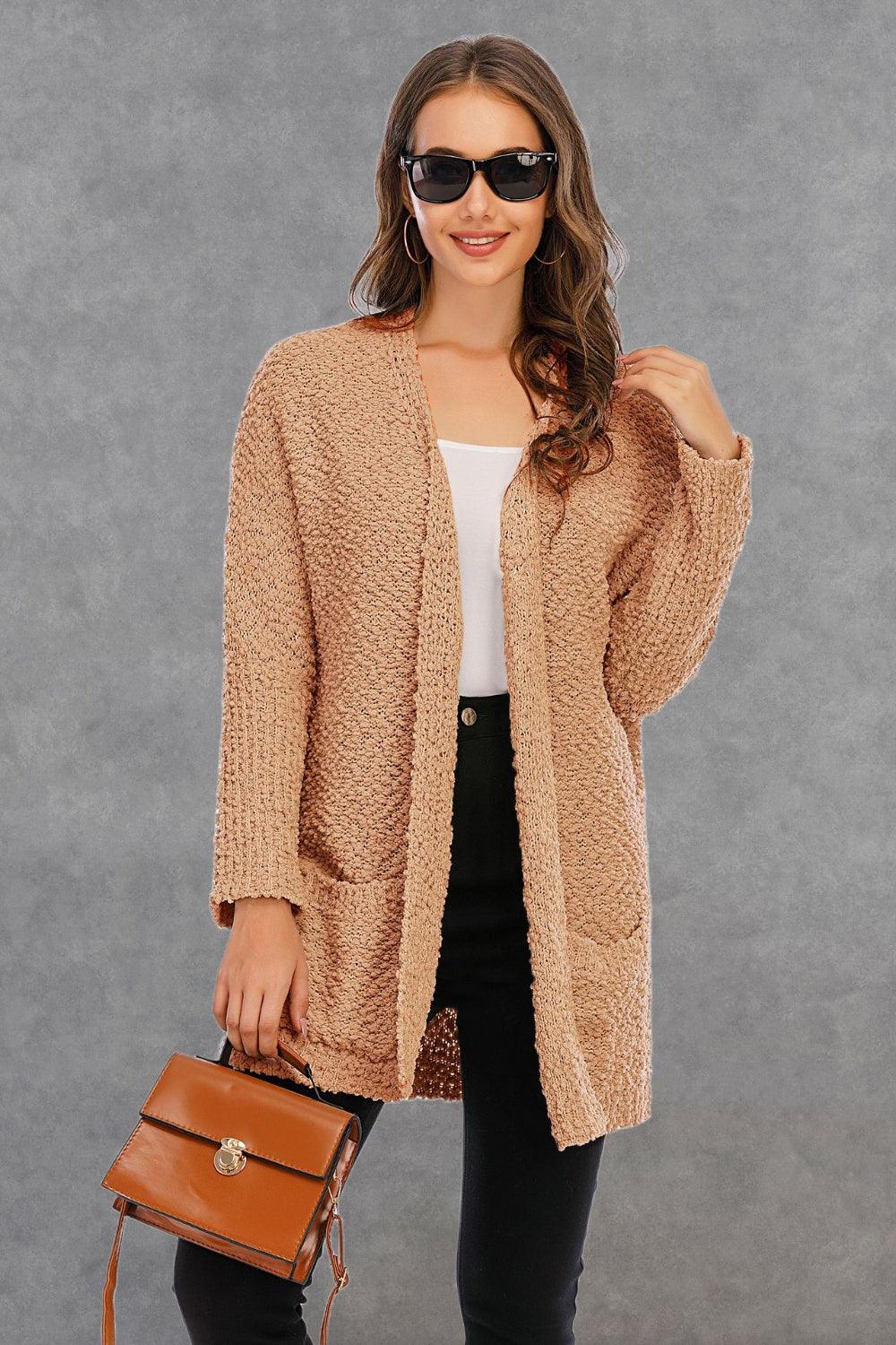 Angel Wings Pocketed Open Front Long Sleeve Cardigan Carauana Store