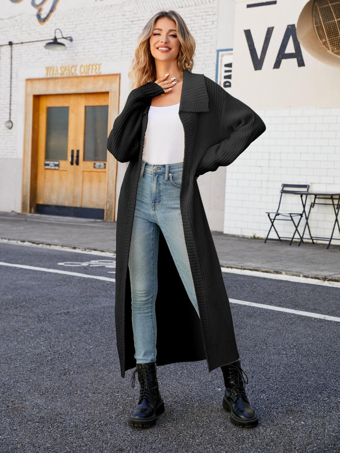 Full Size Collared Open Front Duster Cardigan Carauana Store