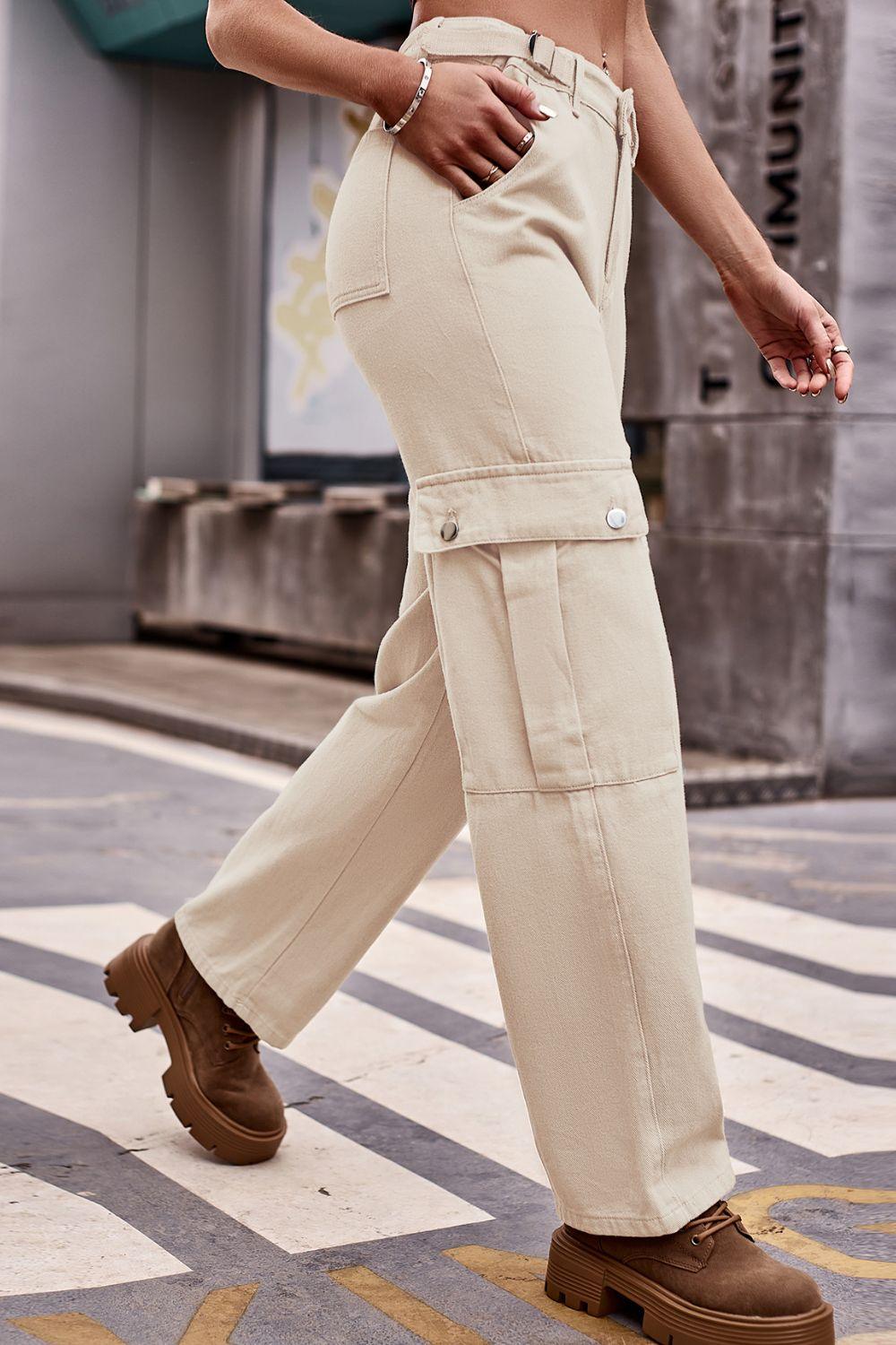 Buttoned Loose Fit Jeans with Pockets Carauana Store