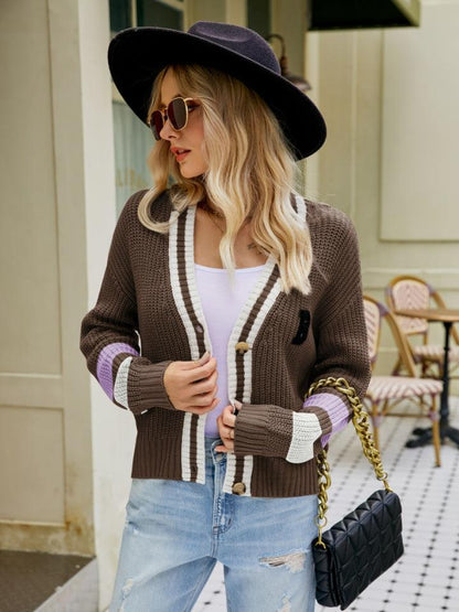 Contrast Button Up Dropped Shoulder Cardigan Carauana Store