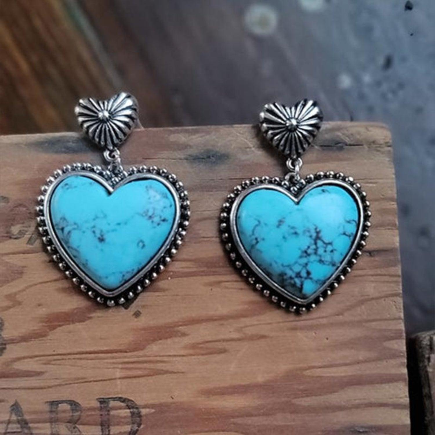 Artificial Turquoise Alloy Heart Dangle Earrings Carauana Store