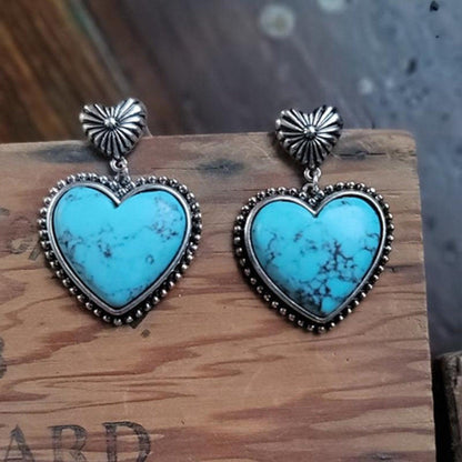 Artificial Turquoise Alloy Heart Dangle Earrings Carauana Store
