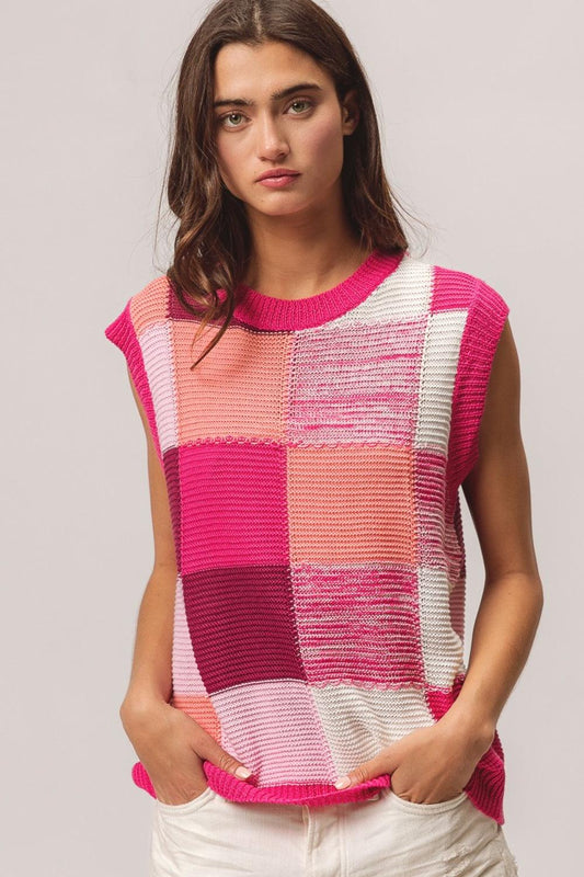 BiBi Color Block Round Neck Sweater Vest Carauana Store
