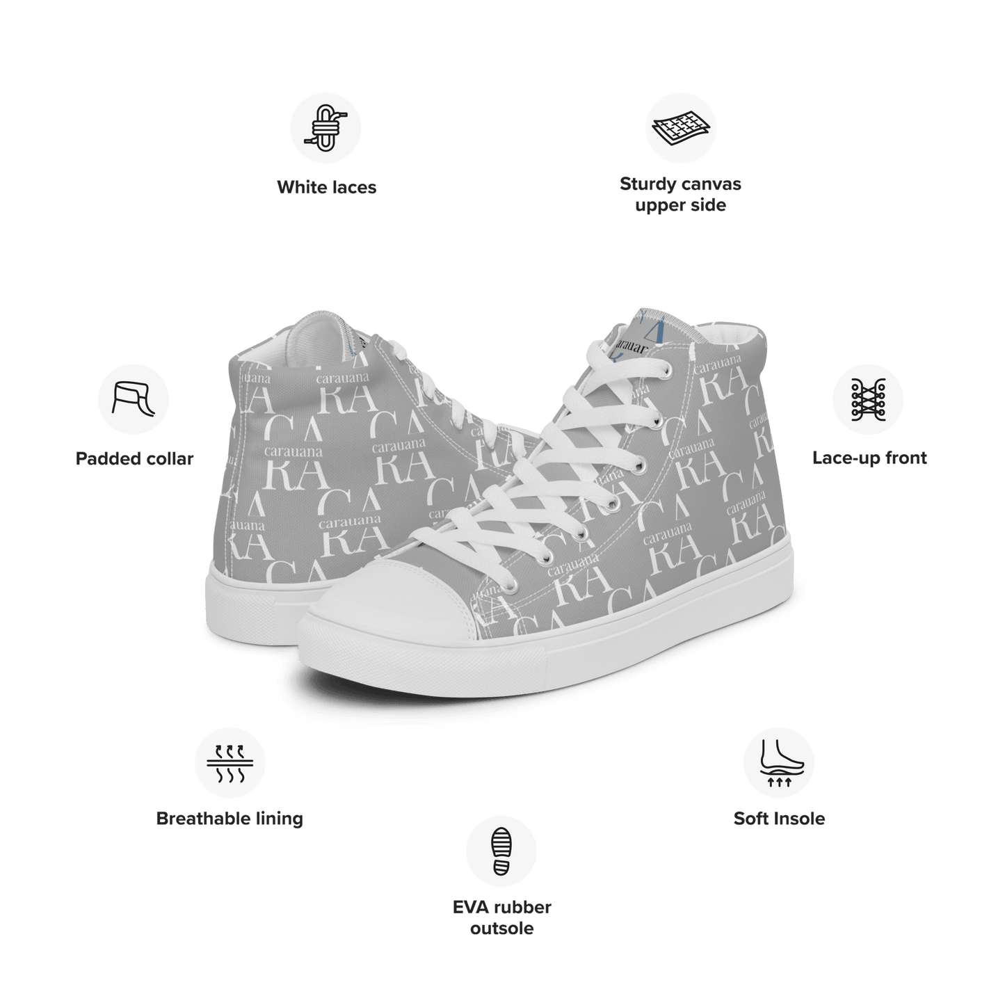CARAUANA Hip Hop canvas shoes Grey Branded Carauana Store